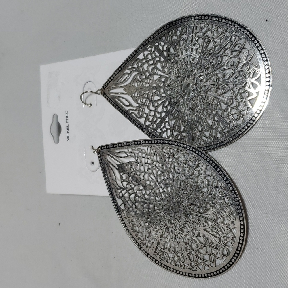 2 for $15 Target teardrop metallic filigree  silver fish hook earring